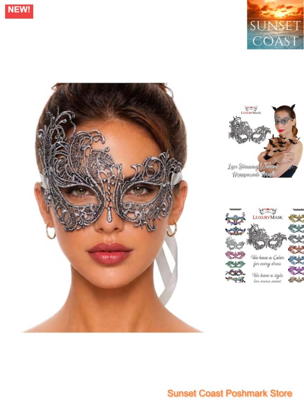 Lace Masquerade Mask Women Adjustable Satin Ribbon for Party Prom Halloween